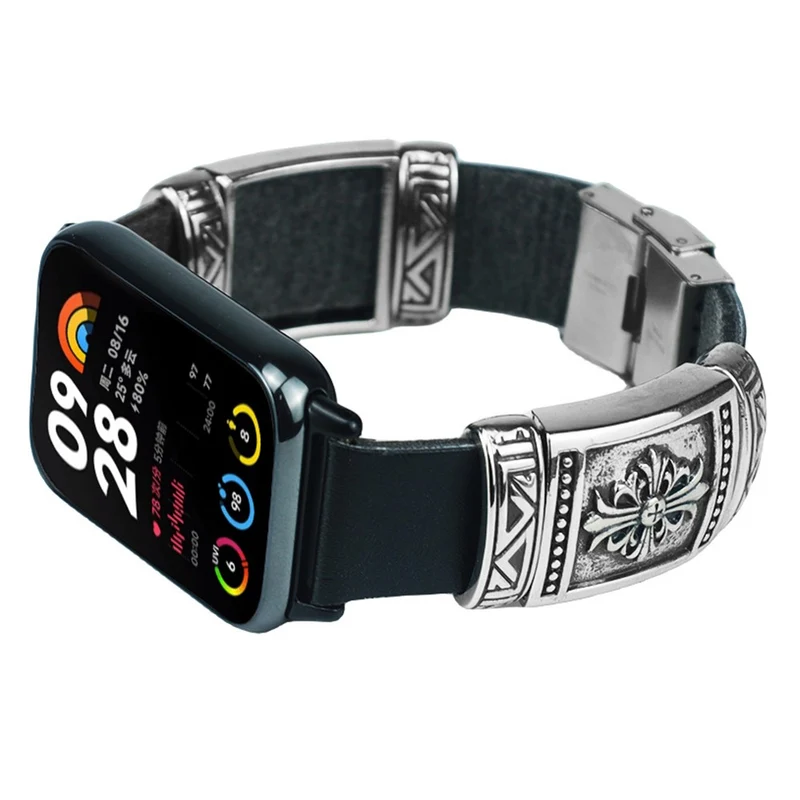 Xiaomi Smart Band 8 Pro Watch Strap Embossment Design Retro Vegan Leather Wrist Strap