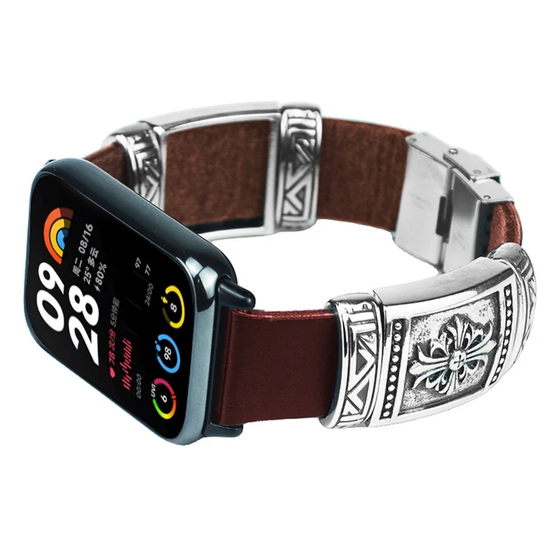 Xiaomi Smart Band 8 Pro Watch Strap Embossment Design Retro Vegan Leather Wrist Strap