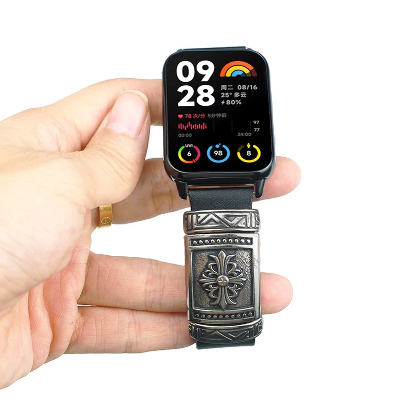 Xiaomi Smart Band 8 Pro Watch Strap Embossment Design Retro Vegan Leather Wrist Strap