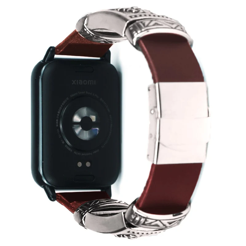 Xiaomi Smart Band 8 Pro Watch Strap Embossment Design Retro Vegan Leather Wrist Strap