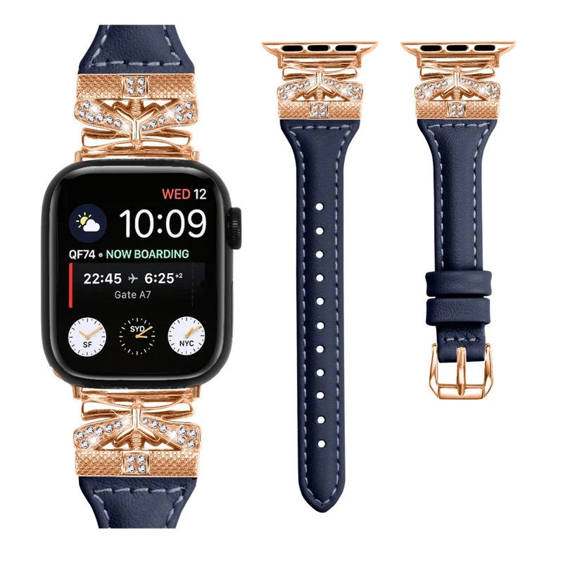 Rose Gold Buckle Watch Strap Apple Watch Series 9 / 8 / 7 / 41mm / 6 / 5 / 4 / SE / SE (2022) / SE (2023) 40mm / Series 3 2 1 38mm - Dark Blue