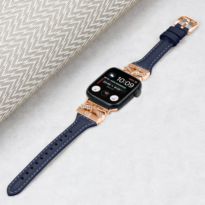 Rose Gold Buckle Watch Strap Apple Watch Series 9 / 8 / 7 / 41mm / 6 / 5 / 4 / SE / SE (2022) / SE (2023) 40mm / Series 3 2 1 38mm - Dark Blue