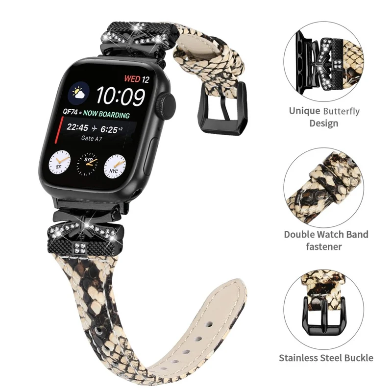 Black Buckle Strap Apple Watch Ultra 2 / Ultra 49mm / Series 9 45mm / 8 7 45mm / 6 5 4 SE (2022) SE (2023) SE 44mm / 3 2 1 42mm - Snake Texture