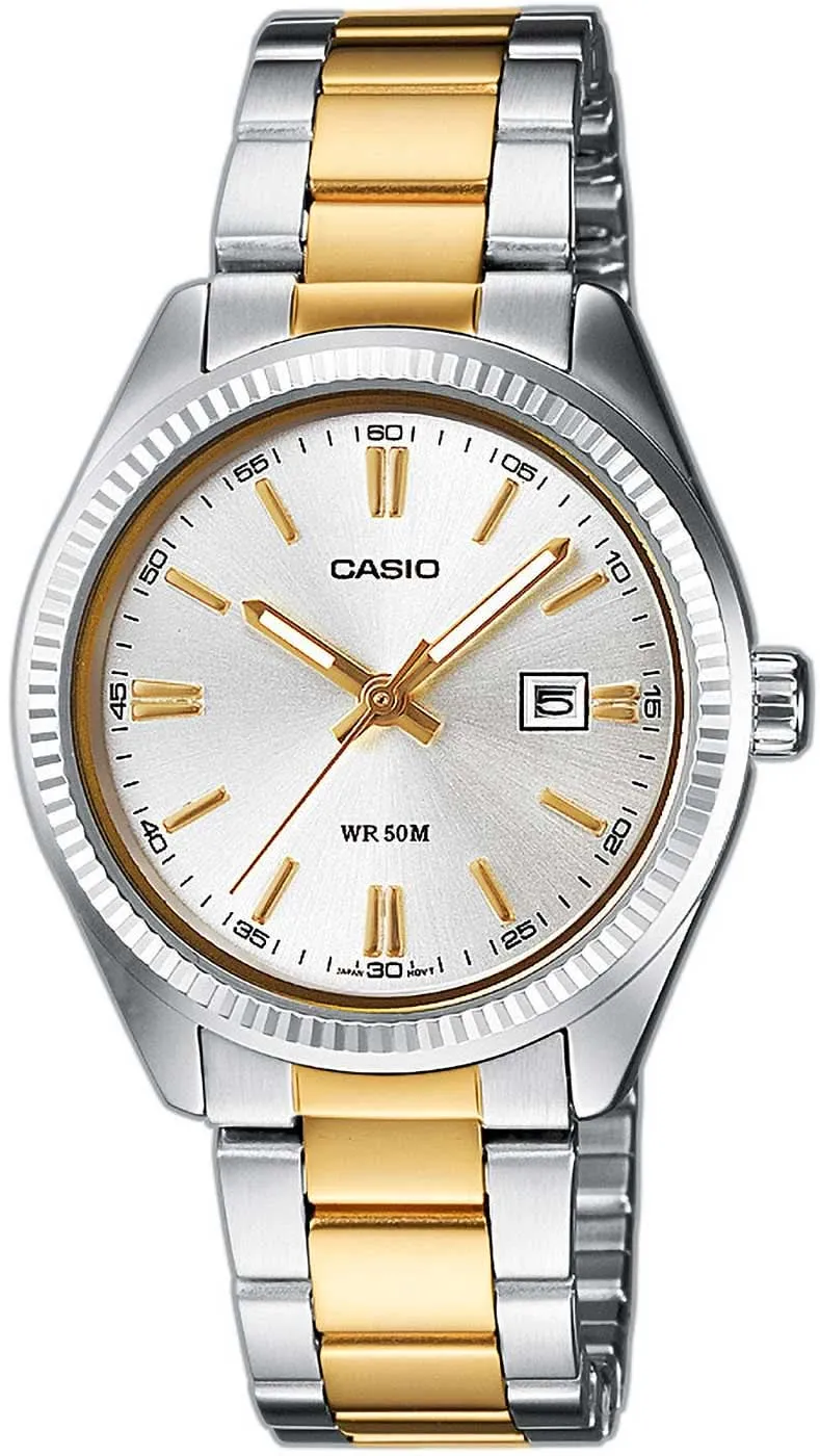 Casio LTP-1302PSG-7AVEF Damenuhr • Eleganter Bicolor-Look • Datumsanzeige