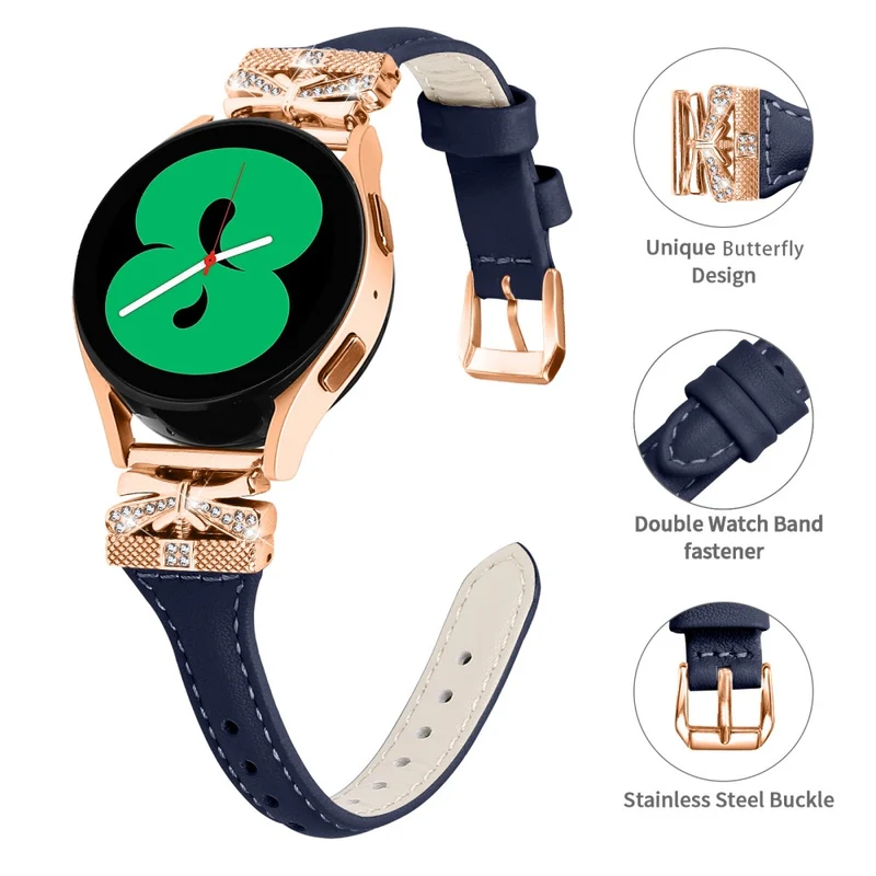 Rose Gold Buckle 20mm Strap Samsung Galaxy Watch3 41mm / Watch4 / Watch5 / Watch4 Classic / Watch4 Active / Watch5 Active Watch Band - Dark Blue