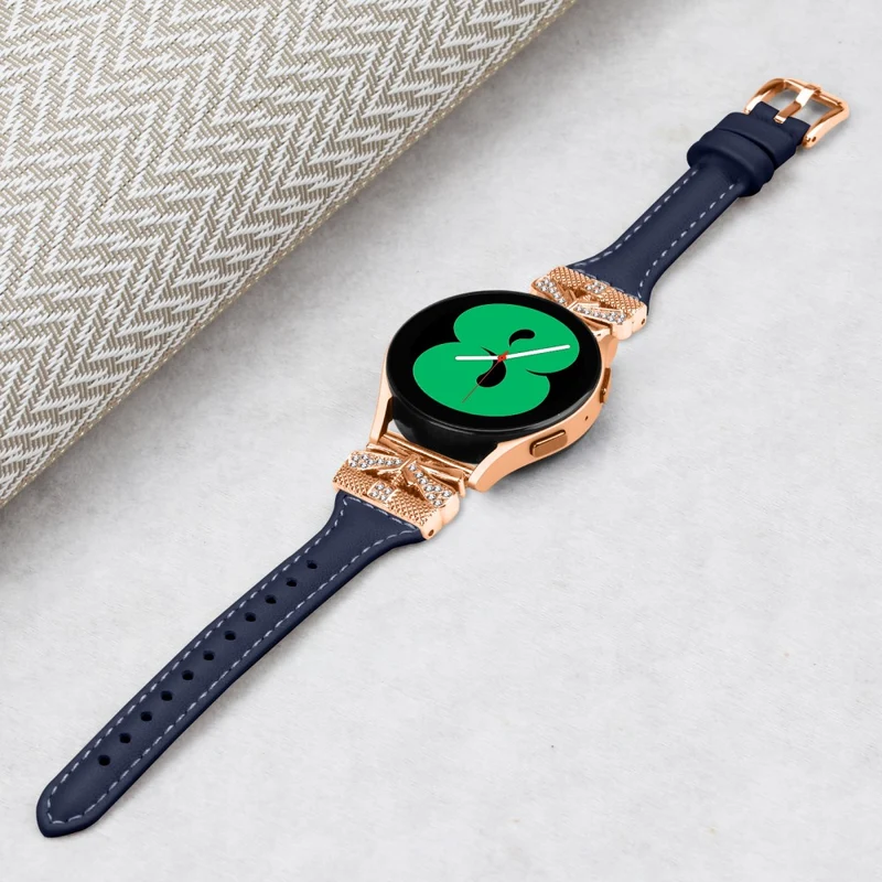 Rose Gold Buckle 20mm Strap Samsung Galaxy Watch3 41mm / Watch4 / Watch5 / Watch4 Classic / Watch4 Active / Watch5 Active Watch Band - Dark Blue