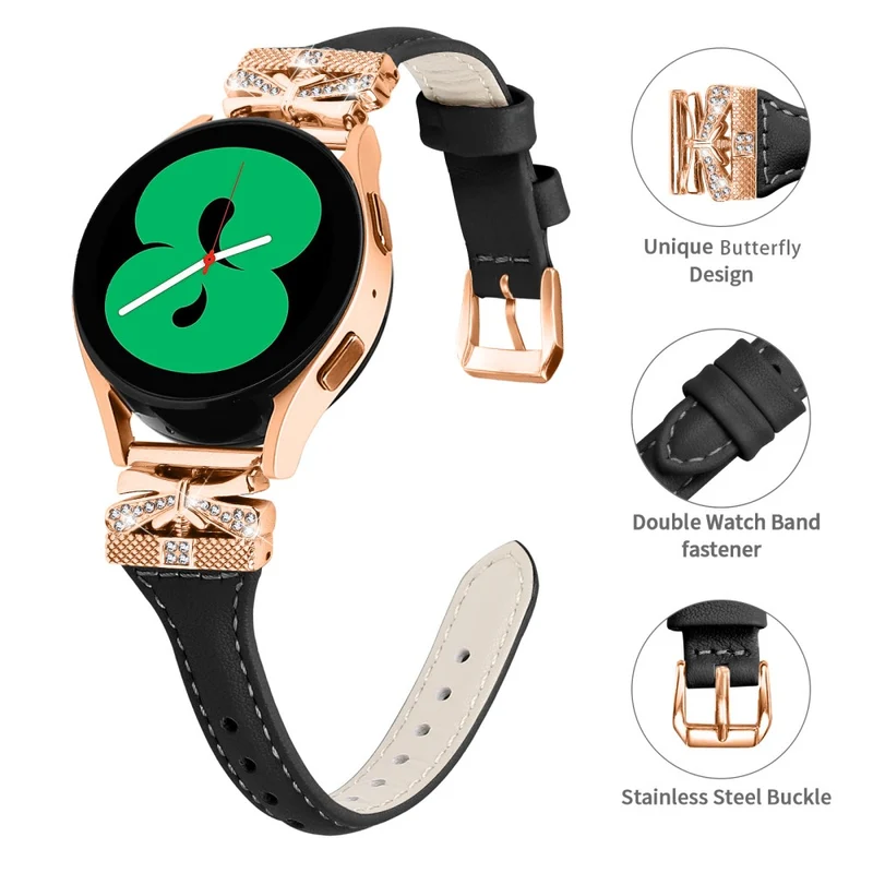 Rose Gold Buckle 20mm Strap Samsung Galaxy Watch3 41mm / Watch4 / Watch5 / Watch4 Classic / Watch4 Active / Watch5 Active Watch Band - Dark Blue