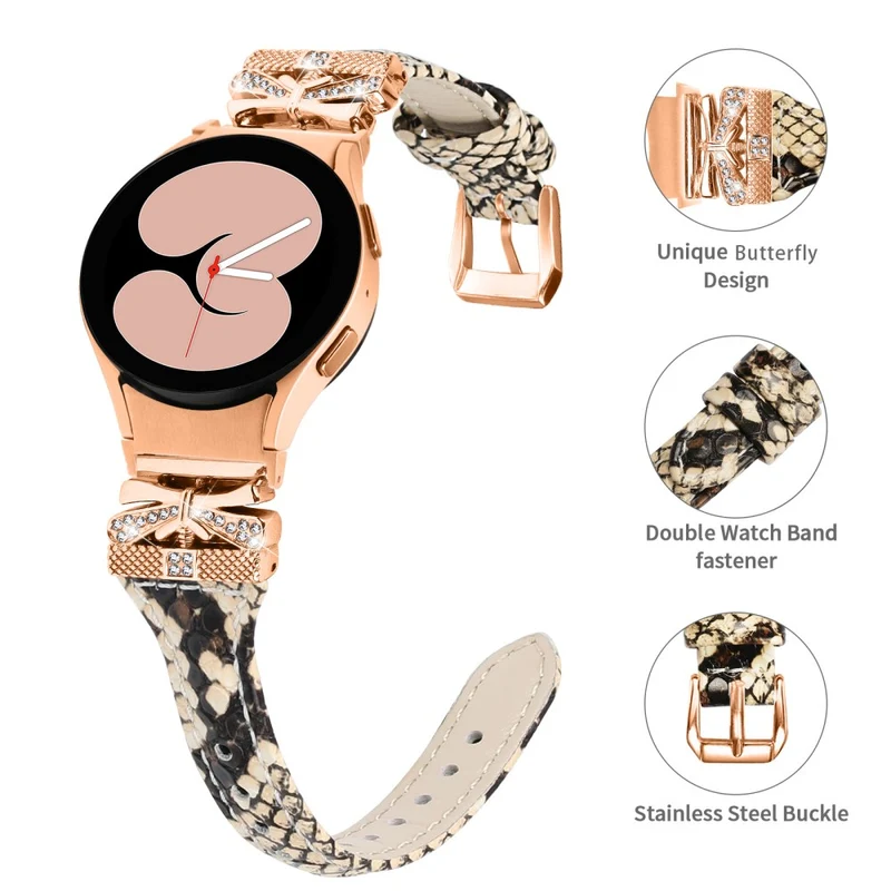 Rose Gold Buckle Strap Samsung Galaxy Watch4 / Watch5 / Watch4 Classic / Watch4 Active / Watch5 Active Stylish Watchband - Snake Texture