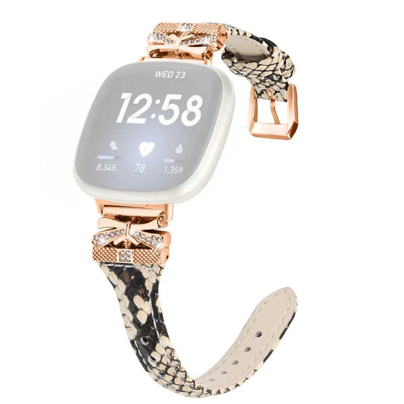 Rose Gold Buckle Band Fitbit Versa 3 / 4 / Sense / Sense 2 Genuine Cowhide Leather Watch Strap - Snake Texture
