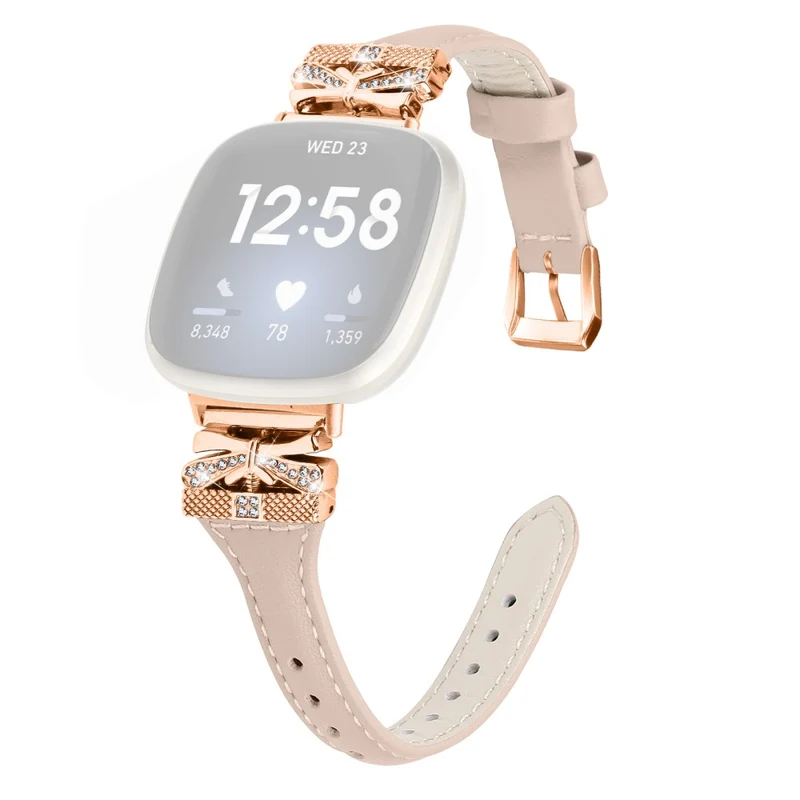 Rose Gold Buckle Band Fitbit Versa 3 / 4 / Sense / Sense 2 Genuine Cowhide Leather Watch Strap - Snake Texture