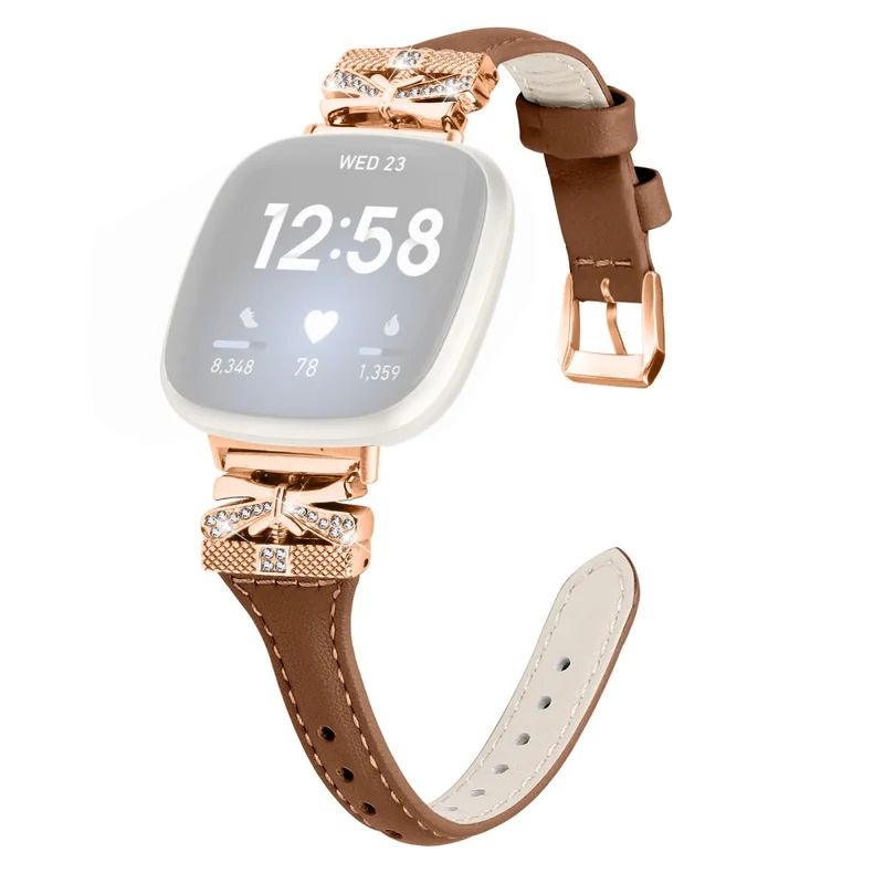 Rose Gold Buckle Band Fitbit Versa 3 / 4 / Sense / Sense 2 Genuine Cowhide Leather Watch Strap - Snake Texture
