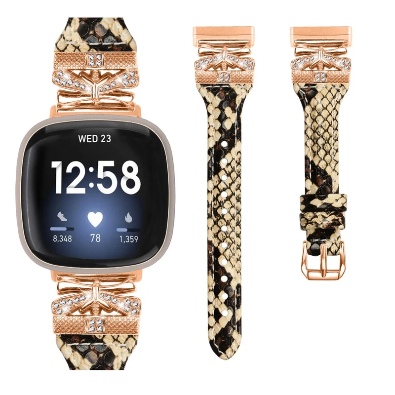 Rose Gold Buckle Band Fitbit Versa 3 / 4 / Sense / Sense 2 Genuine Cowhide Leather Watch Strap - Snake Texture