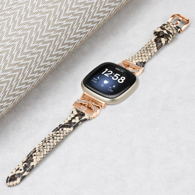 Rose Gold Buckle Band Fitbit Versa 3 / 4 / Sense / Sense 2 Genuine Cowhide Leather Watch Strap - Snake Texture