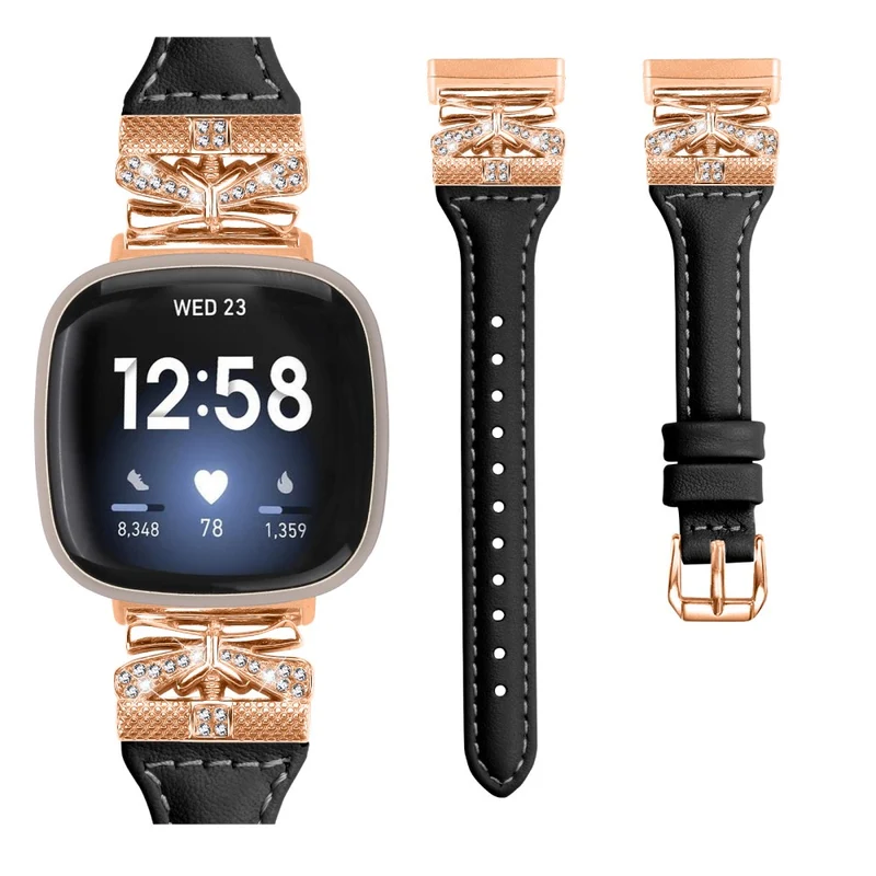 Rose Gold Buckle Band Fitbit Versa 3 / 4 / Sense / Sense 2 Genuine Cowhide Leather Watch Strap - Snake Texture