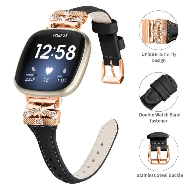 Rose Gold Buckle Band Fitbit Versa 3 / 4 / Sense / Sense 2 Genuine Cowhide Leather Watch Strap - Snake Texture
