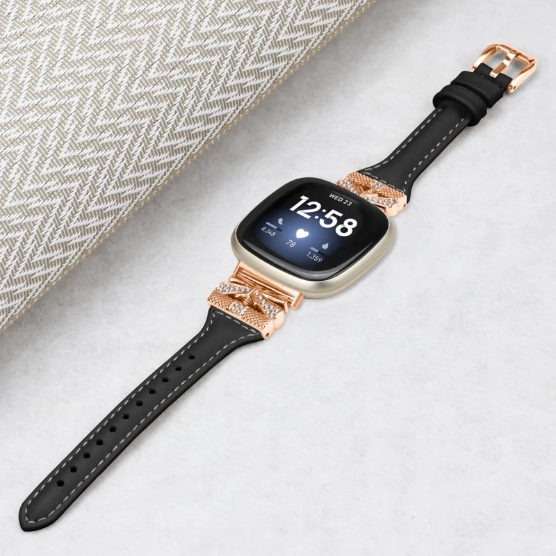 Rose Gold Buckle Band Fitbit Versa 3 / 4 / Sense / Sense 2 Genuine Cowhide Leather Watch Strap - Snake Texture