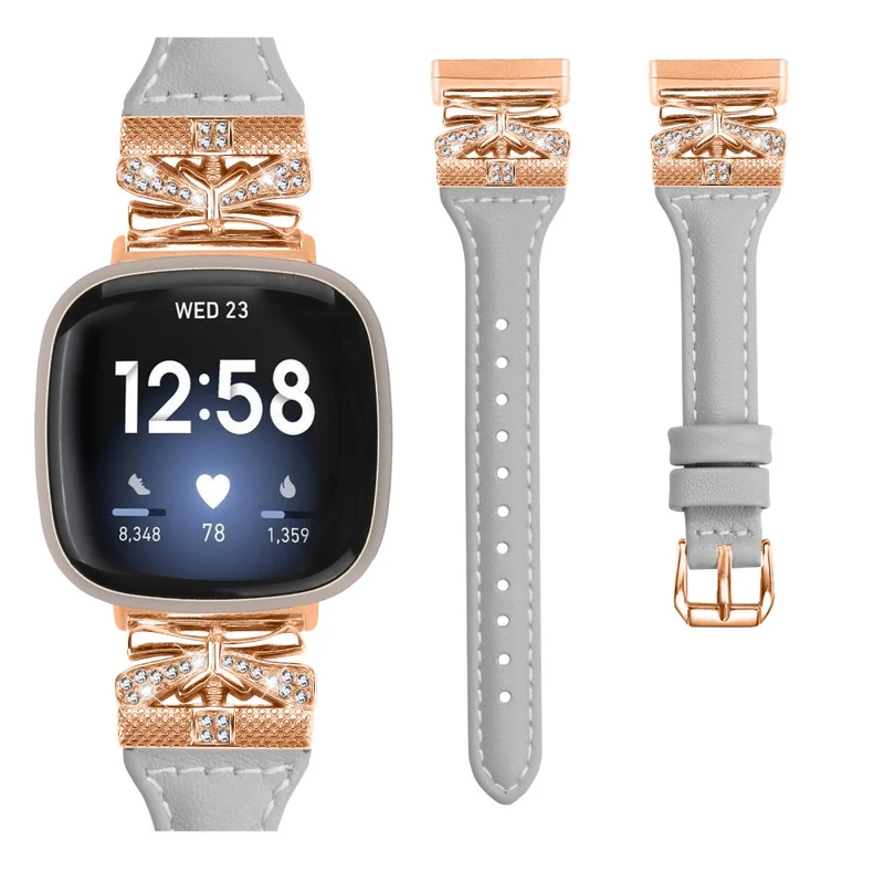 Rose Gold Buckle Band Fitbit Versa 3 / 4 / Sense / Sense 2 Genuine Cowhide Leather Watch Strap - Snake Texture