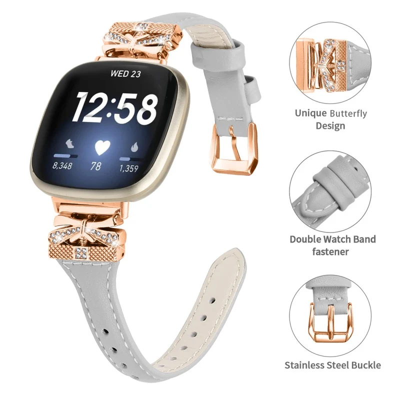 Rose Gold Buckle Band Fitbit Versa 3 / 4 / Sense / Sense 2 Genuine Cowhide Leather Watch Strap - Snake Texture