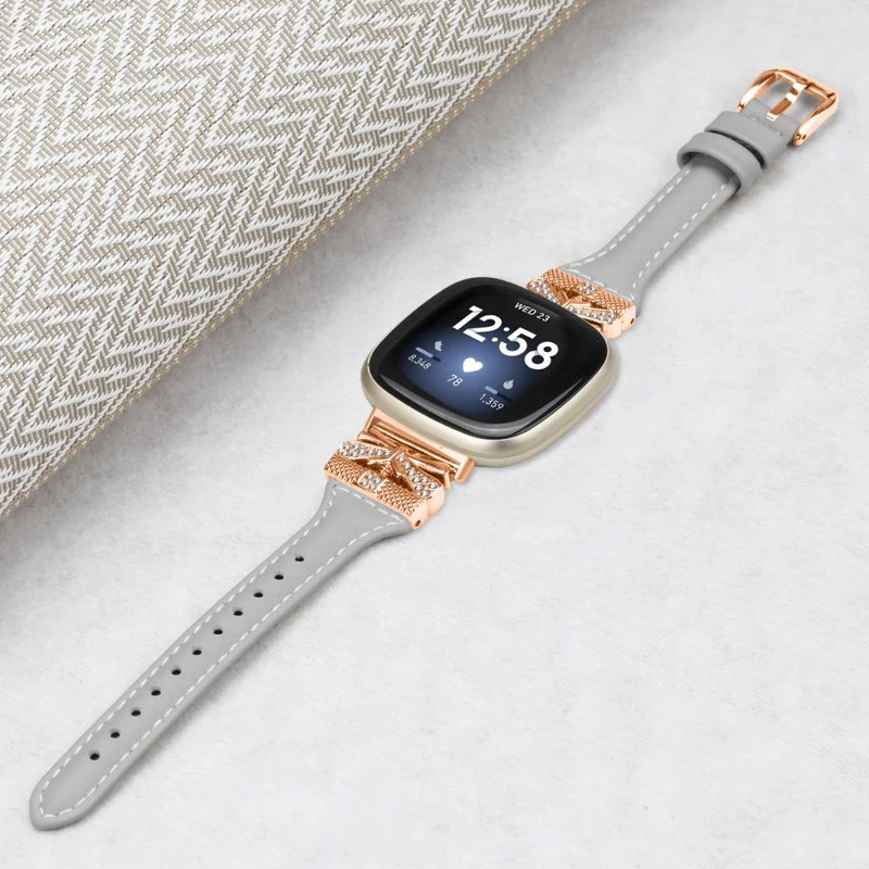 Rose Gold Buckle Band Fitbit Versa 3 / 4 / Sense / Sense 2 Genuine Cowhide Leather Watch Strap - Snake Texture