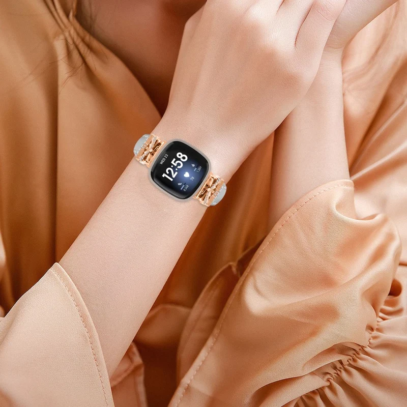Rose Gold Buckle Band Fitbit Versa 3 / 4 / Sense / Sense 2 Genuine Cowhide Leather Watch Strap - Snake Texture