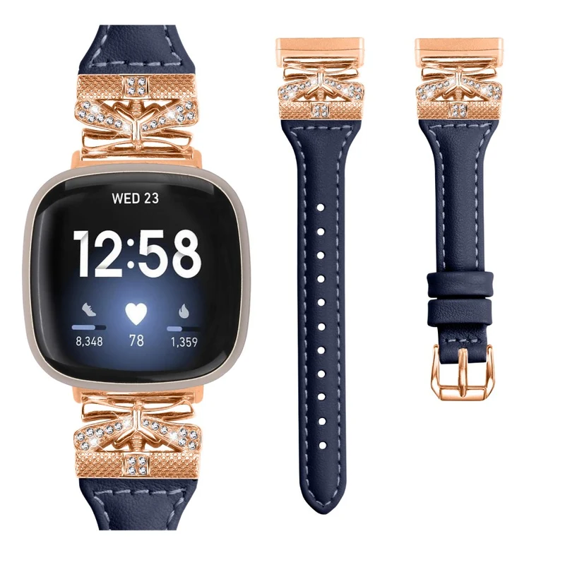 Rose Gold Buckle Band Fitbit Versa 3 / 4 / Sense / Sense 2 Genuine Cowhide Leather Watch Strap - Snake Texture