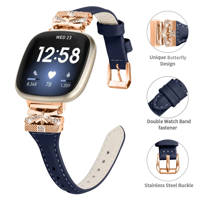 Rose Gold Buckle Band Fitbit Versa 3 / 4 / Sense / Sense 2 Genuine Cowhide Leather Watch Strap - Snake Texture