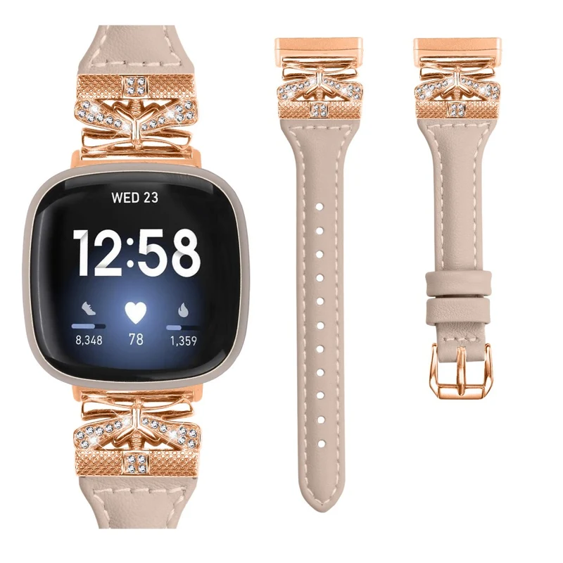 Rose Gold Buckle Band Fitbit Versa 3 / 4 / Sense / Sense 2 Genuine Cowhide Leather Watch Strap - Snake Texture