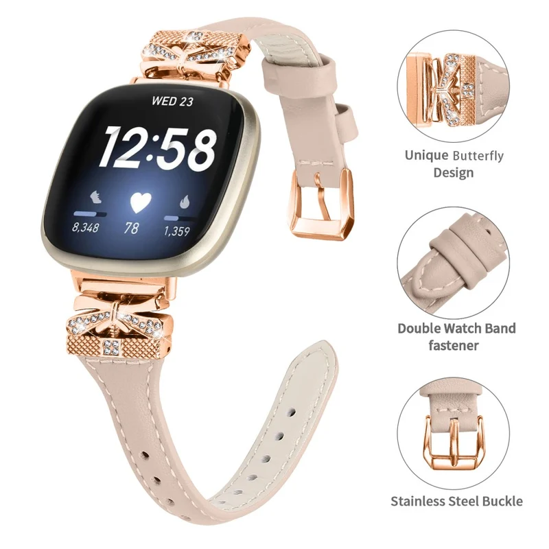 Rose Gold Buckle Band Fitbit Versa 3 / 4 / Sense / Sense 2 Genuine Cowhide Leather Watch Strap - Snake Texture