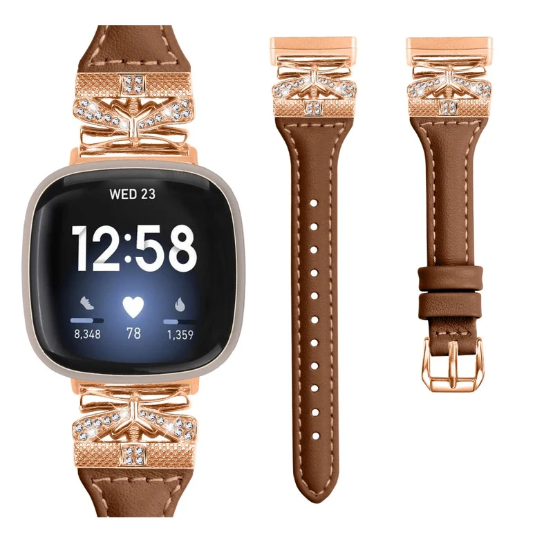 Rose Gold Buckle Band Fitbit Versa 3 / 4 / Sense / Sense 2 Genuine Cowhide Leather Watch Strap - Snake Texture
