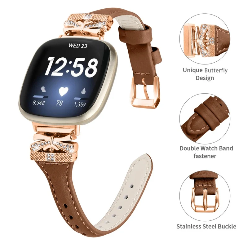 Rose Gold Buckle Band Fitbit Versa 3 / 4 / Sense / Sense 2 Genuine Cowhide Leather Watch Strap - Snake Texture