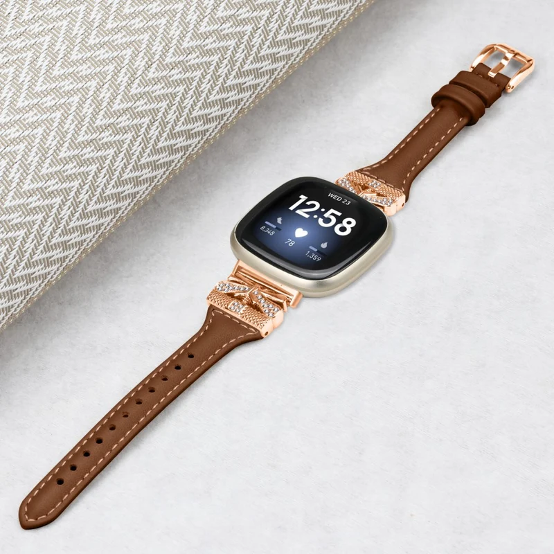 Rose Gold Buckle Band Fitbit Versa 3 / 4 / Sense / Sense 2 Genuine Cowhide Leather Watch Strap - Snake Texture