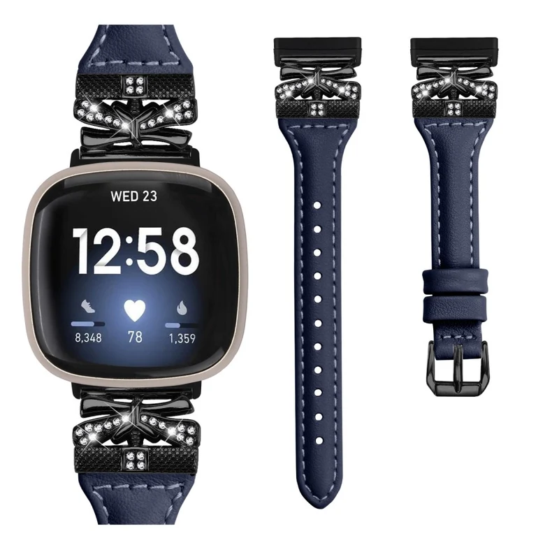 Black Buckle Wrist Band Fitbit Versa 3 / 4 / Sense / Sense 2 Butterfly Connector Smart Watch Strap - Dark Blue