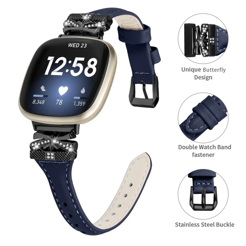 Black Buckle Wrist Band Fitbit Versa 3 / 4 / Sense / Sense 2 Butterfly Connector Smart Watch Strap - Dark Blue