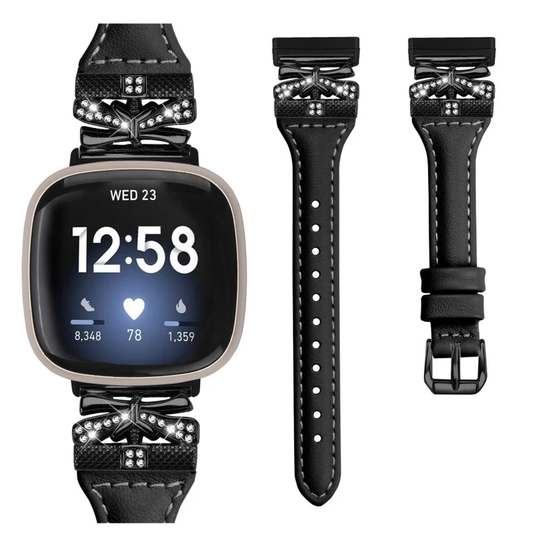 Black Buckle Wrist Band Fitbit Versa 3 / 4 / Sense / Sense 2 Butterfly Connector Smart Watch Strap - Dark Blue