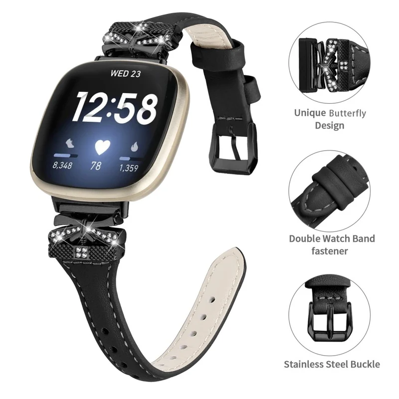 Black Buckle Wrist Band Fitbit Versa 3 / 4 / Sense / Sense 2 Butterfly Connector Smart Watch Strap - Dark Blue