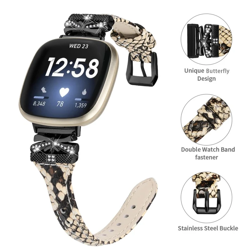 Black Buckle Wrist Band Fitbit Versa 3 / 4 / Sense / Sense 2 Butterfly Connector Smart Watch Strap - Dark Blue