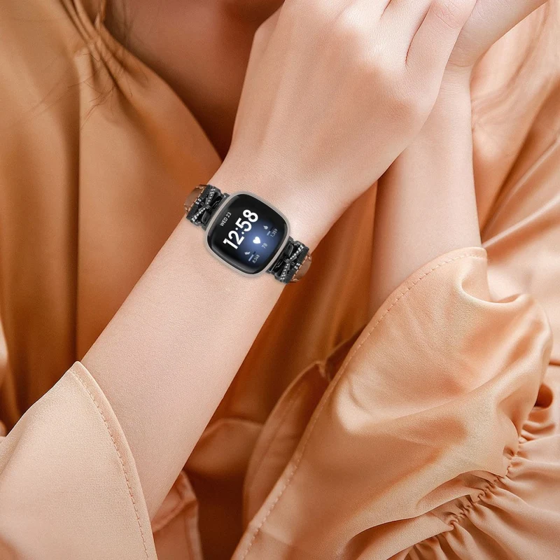 Black Buckle Wrist Band Fitbit Versa 3 / 4 / Sense / Sense 2 Butterfly Connector Smart Watch Strap - Dark Blue