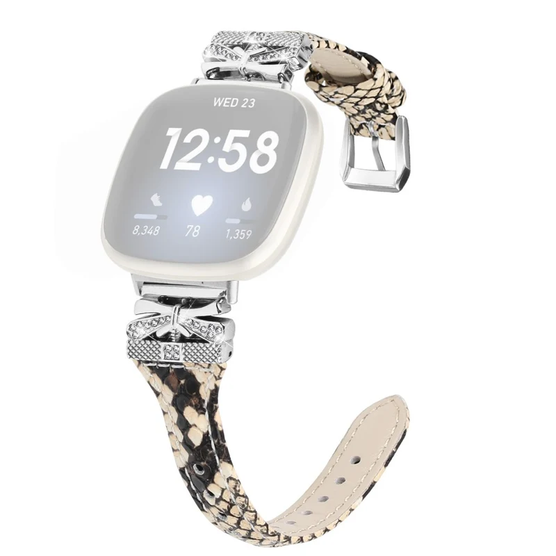 Silver Buckle Watch Strap Fitbit Versa 3 / 4 / Sense / Sense 2 Butterfly Connector Adjustable Band