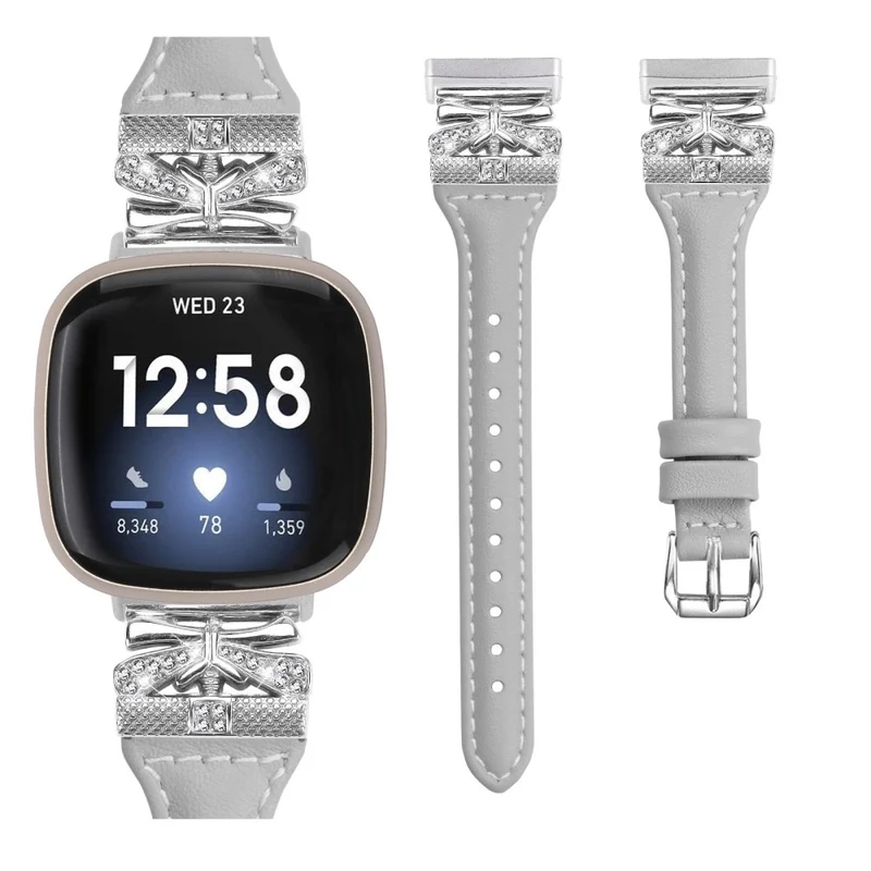 Silver Buckle Watch Strap Fitbit Versa 3 / 4 / Sense / Sense 2 Butterfly Connector Adjustable Band