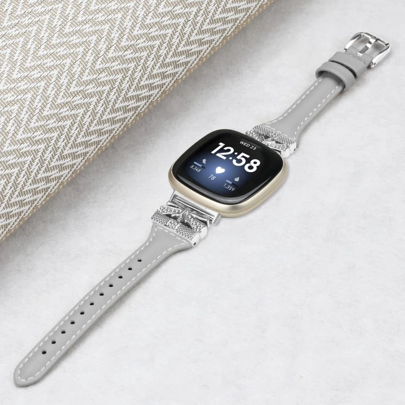 Silver Buckle Watch Strap Fitbit Versa 3 / 4 / Sense / Sense 2 Butterfly Connector Adjustable Band