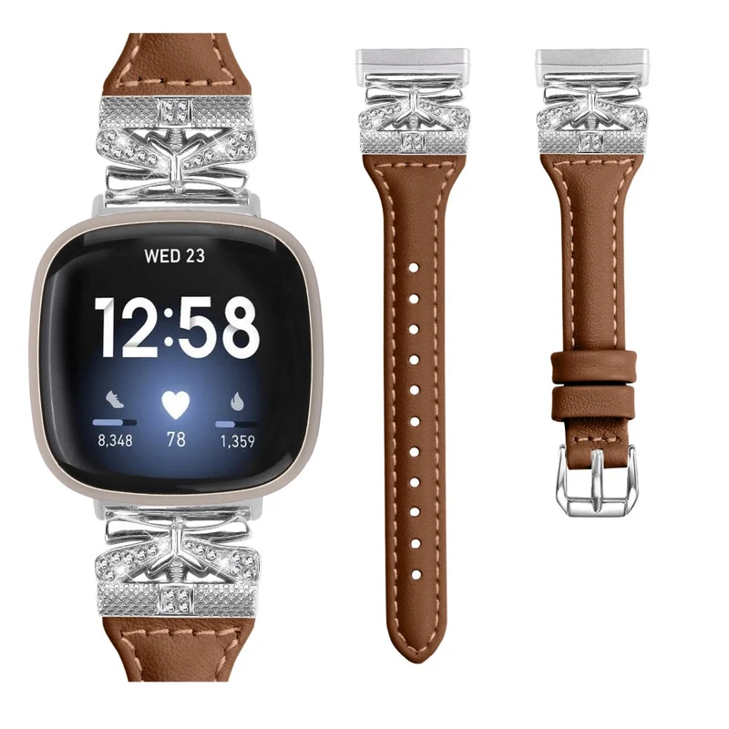 Silver Buckle Watch Strap Fitbit Versa 3 / 4 / Sense / Sense 2 Butterfly Connector Adjustable Band