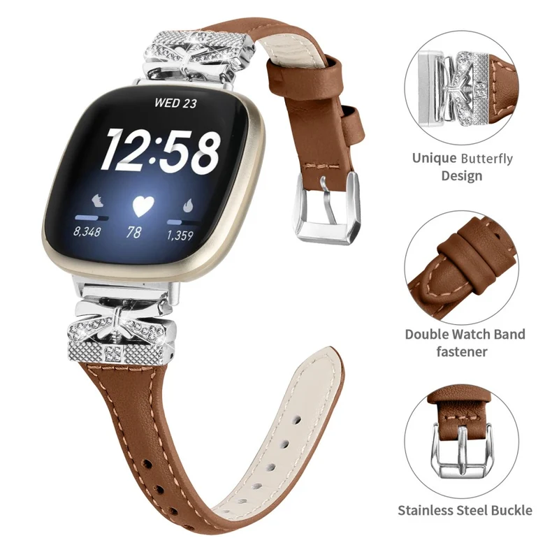 Silver Buckle Watch Strap Fitbit Versa 3 / 4 / Sense / Sense 2 Butterfly Connector Adjustable Band