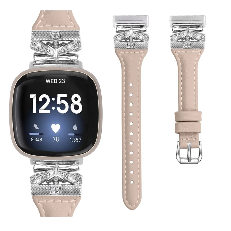 Silver Buckle Watch Strap Fitbit Versa 3 / 4 / Sense / Sense 2 Butterfly Connector Adjustable Band