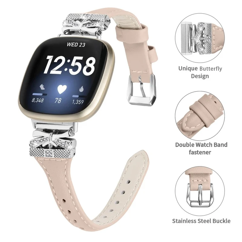 Silver Buckle Watch Strap Fitbit Versa 3 / 4 / Sense / Sense 2 Butterfly Connector Adjustable Band