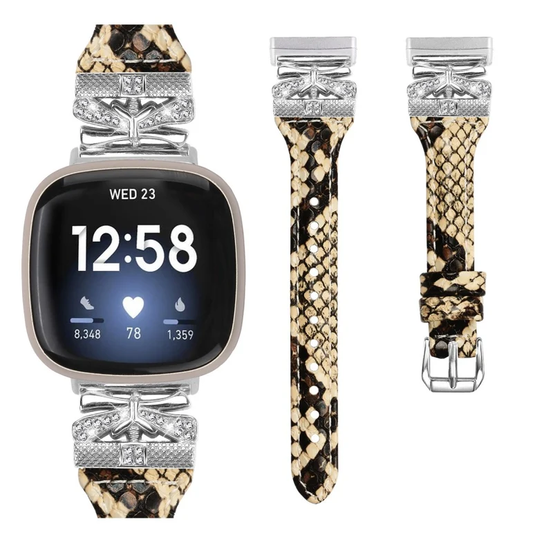 Silver Buckle Watch Strap Fitbit Versa 3 / 4 / Sense / Sense 2 Butterfly Connector Adjustable Band