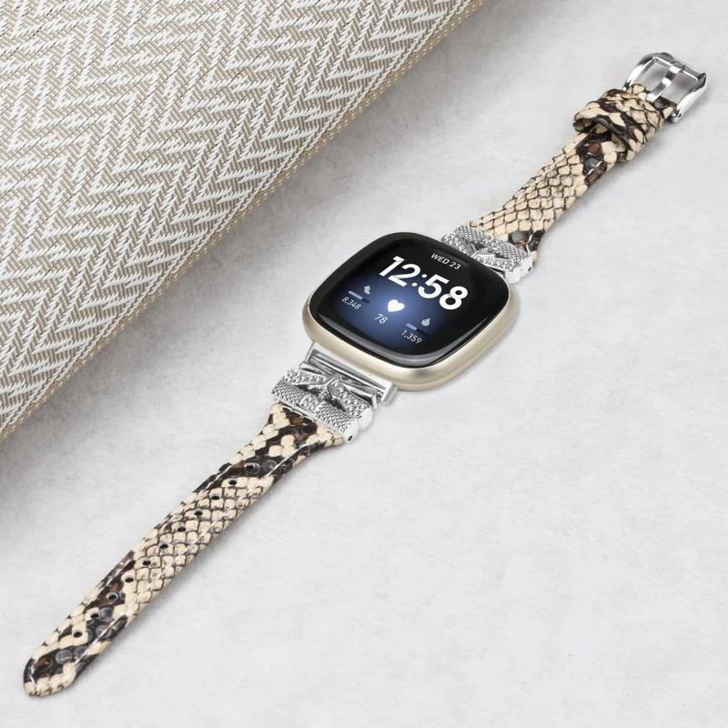 Silver Buckle Watch Strap Fitbit Versa 3 / 4 / Sense / Sense 2 Butterfly Connector Adjustable Band