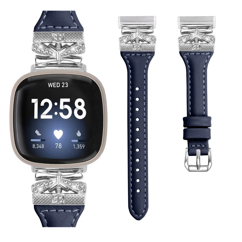 Silver Buckle Watch Strap Fitbit Versa 3 / 4 / Sense / Sense 2 Butterfly Connector Adjustable Band