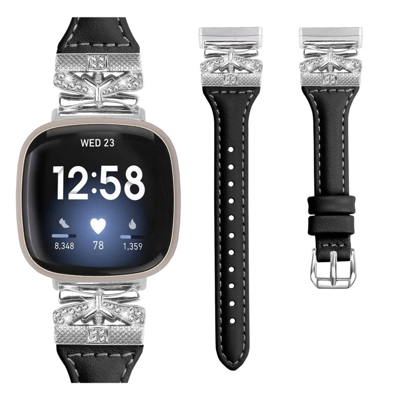 Silver Buckle Watch Strap Fitbit Versa 3 / 4 / Sense / Sense 2 Butterfly Connector Adjustable Band