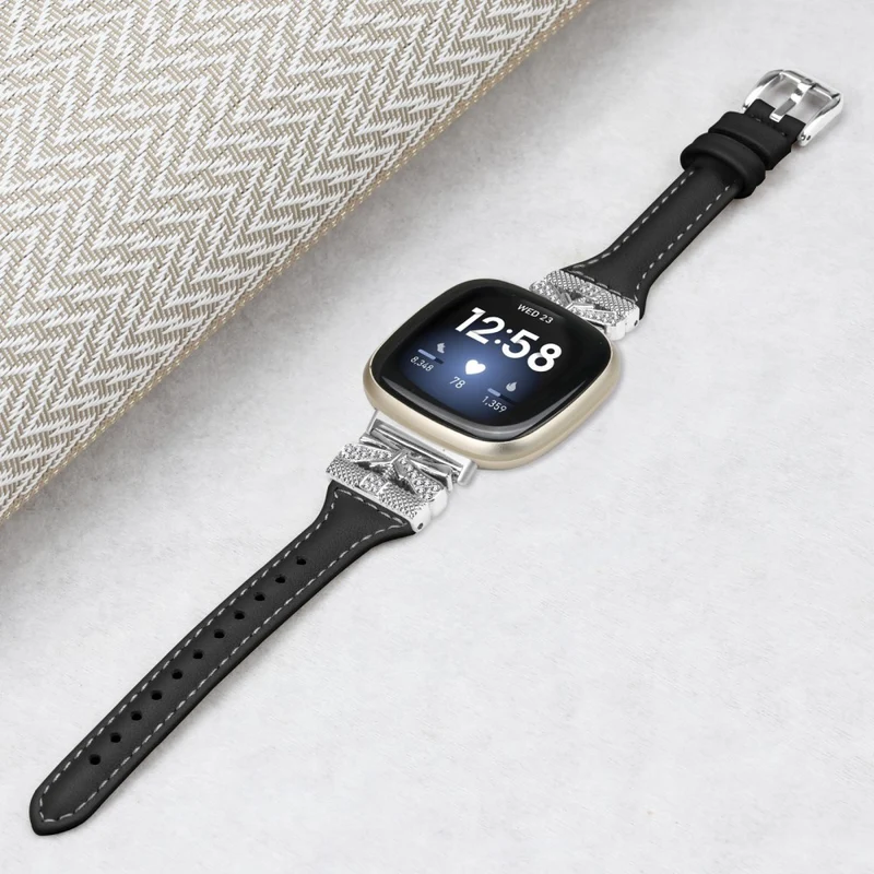 Silver Buckle Watch Strap Fitbit Versa 3 / 4 / Sense / Sense 2 Butterfly Connector Adjustable Band