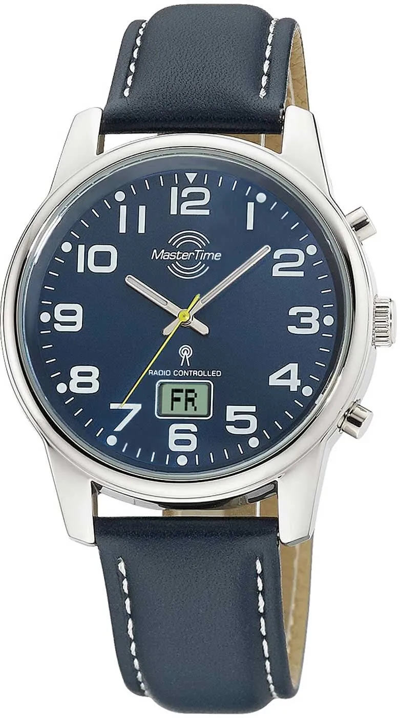 Master Time Funk MTGA-10815-31L Herrenuhr • Präzise Funktechnologie • Blaue Leder-Optik